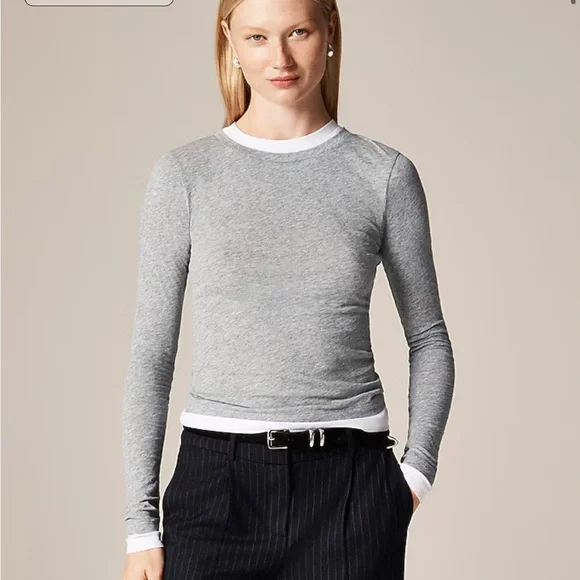 J. Crew Feather jersey layered long-sleeve T-shirt - NWT - sz medium - red/pink - Picture 2 of 2